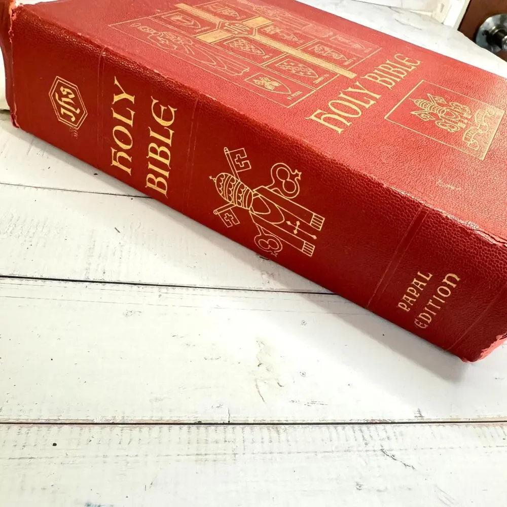 Vtg Holy Bible Catholic Press Papal Edition Red Leather Cover 1952 Special Type